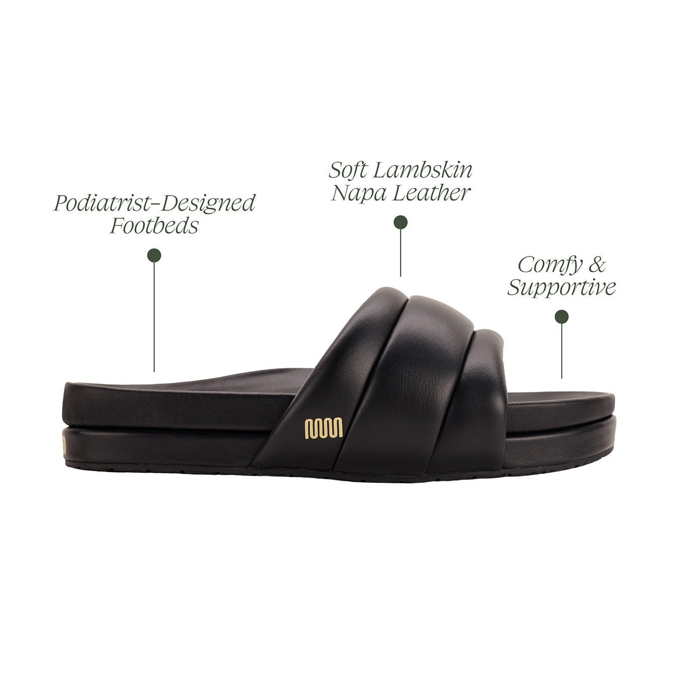 The Softie Slide - Midnight Black Napa Leather