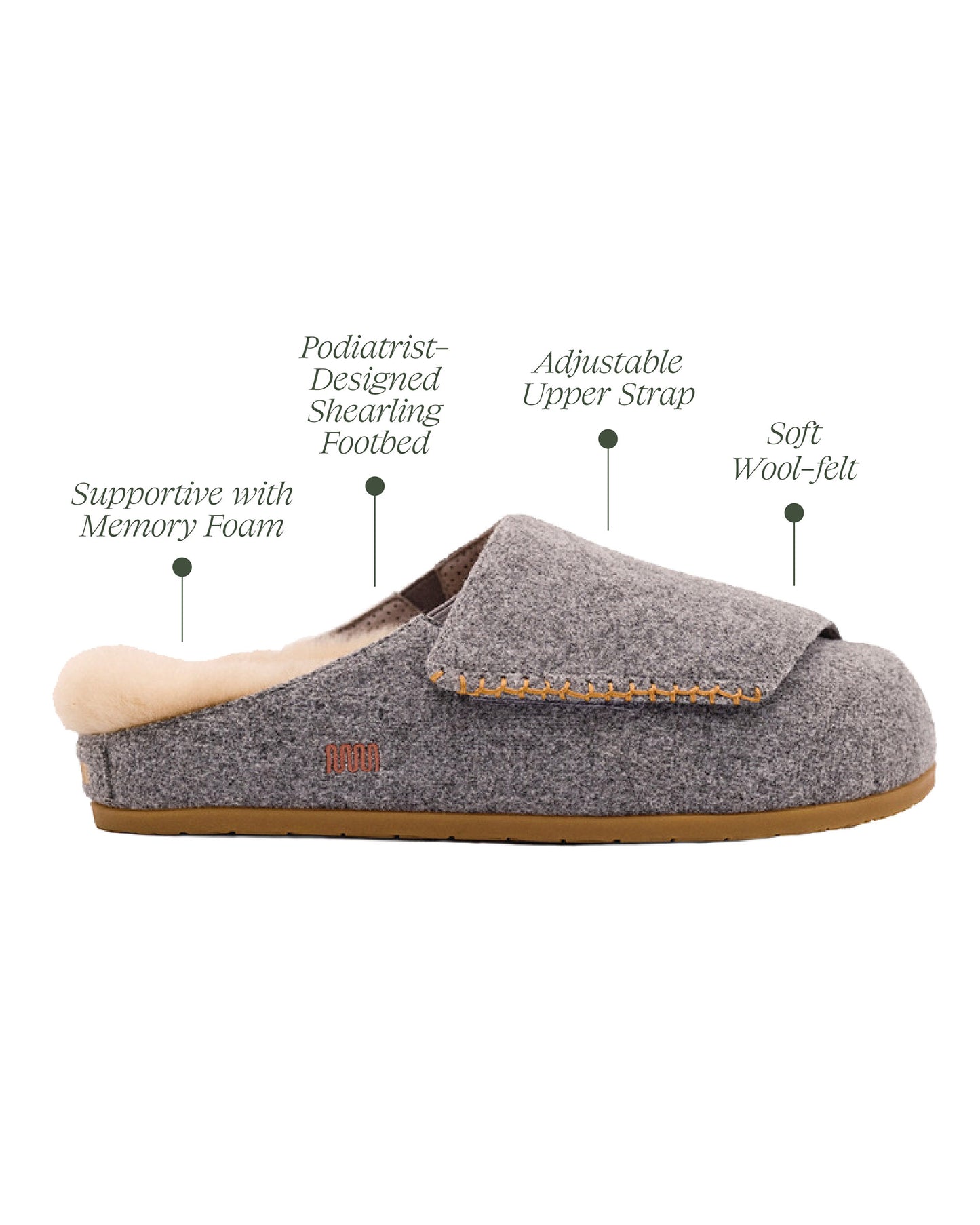 Ollie Mules in Grey Wool with Shearling