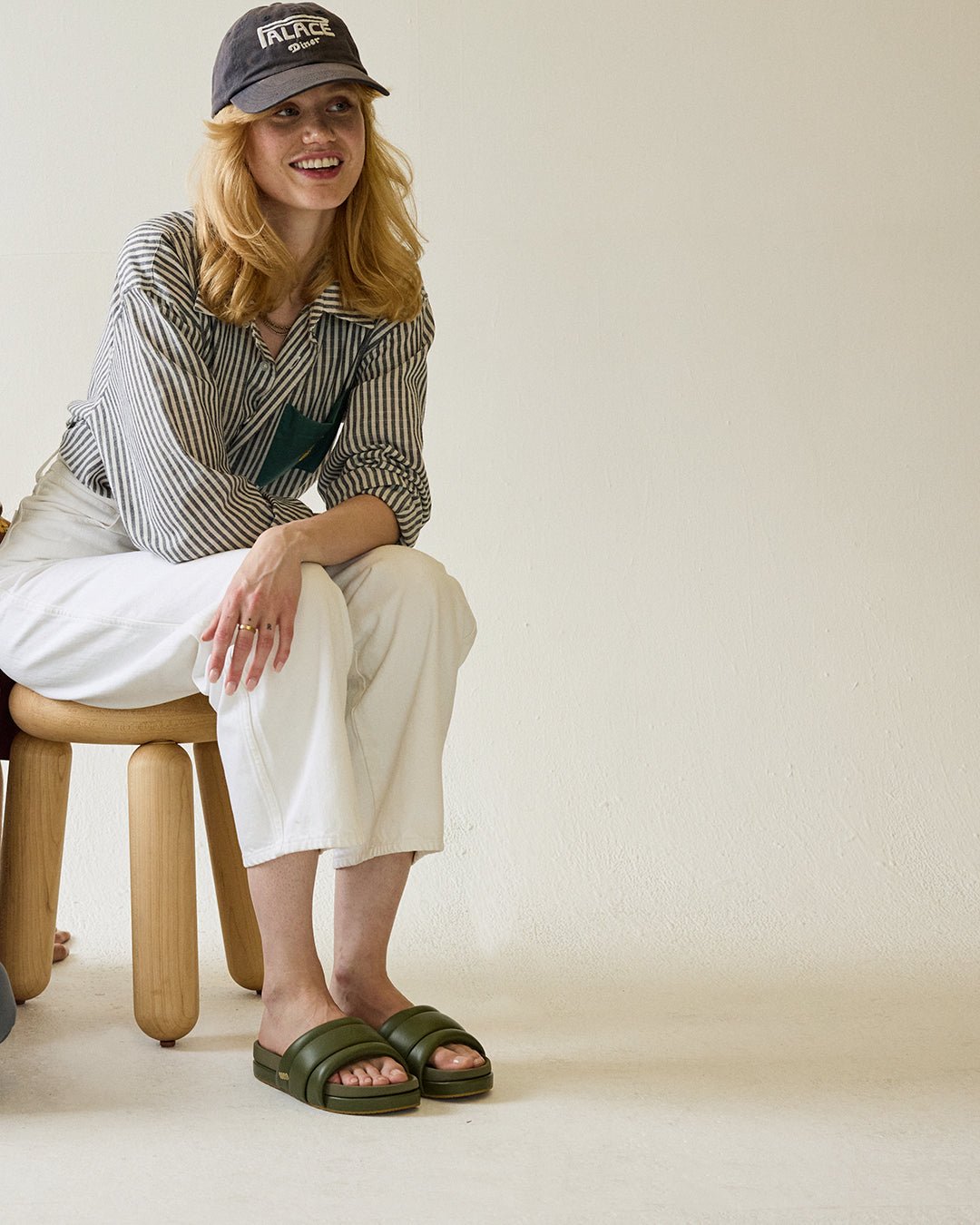 The Softie Slide - Olive Green Napa Leather