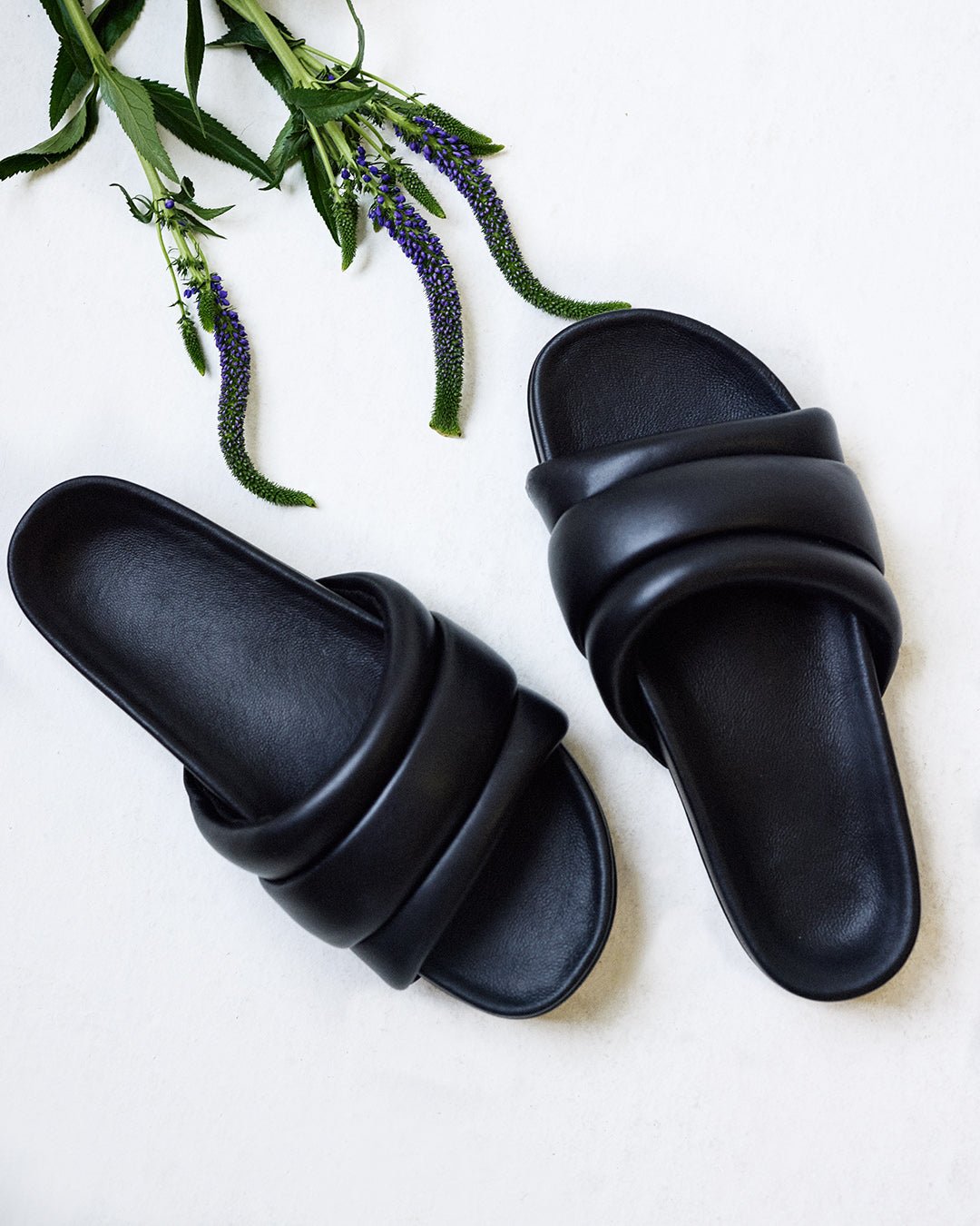 The Softie Slide - Midnight Black Napa Leather