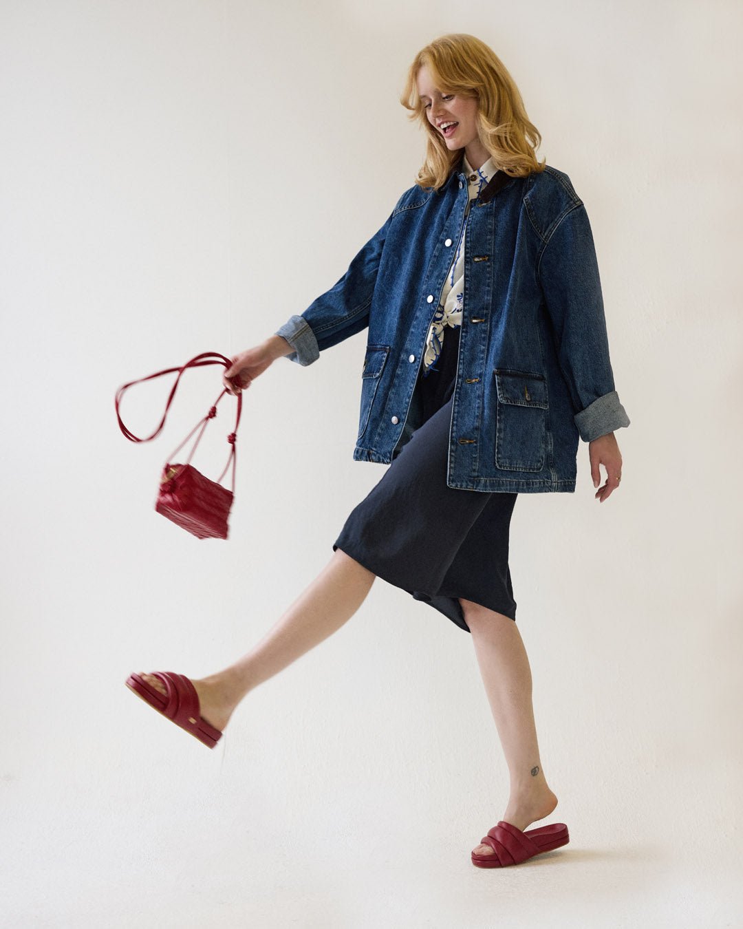 The Softie Slide - Cherry Red Napa Leather