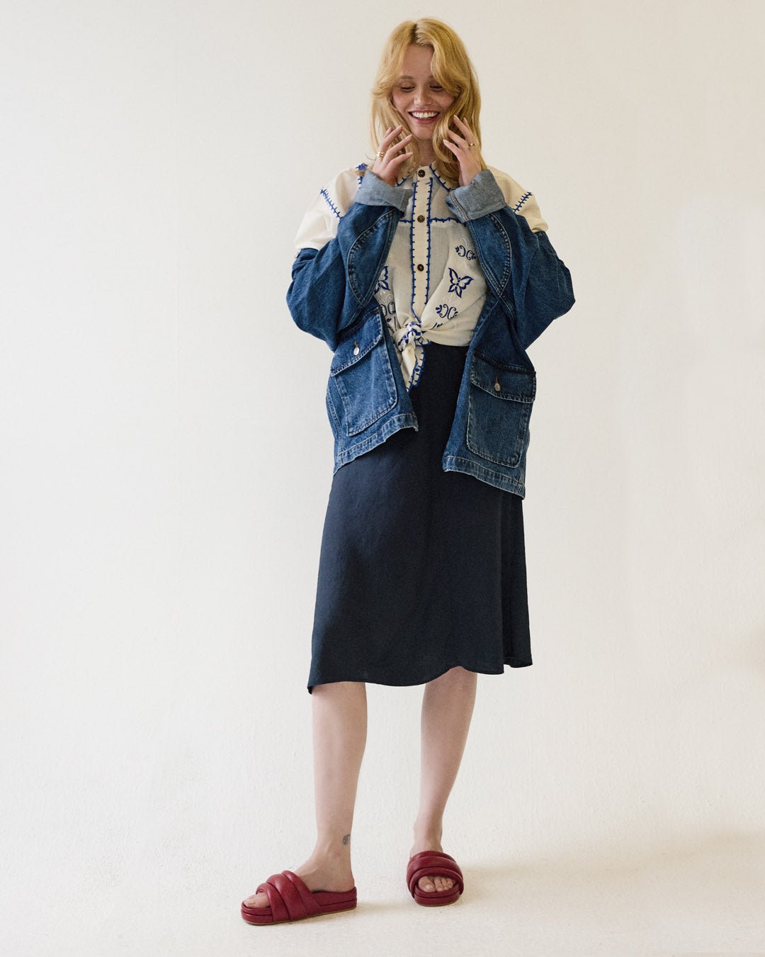 The Softie Slide - Cherry Red Napa Leather