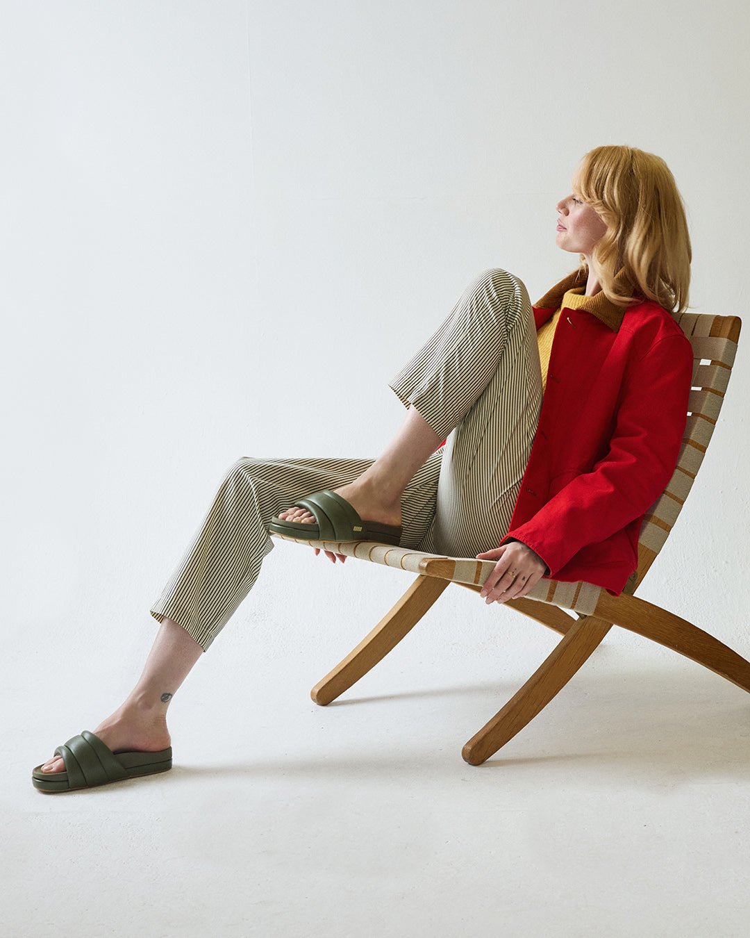 The Softie Slide - Olive Green Napa Leather