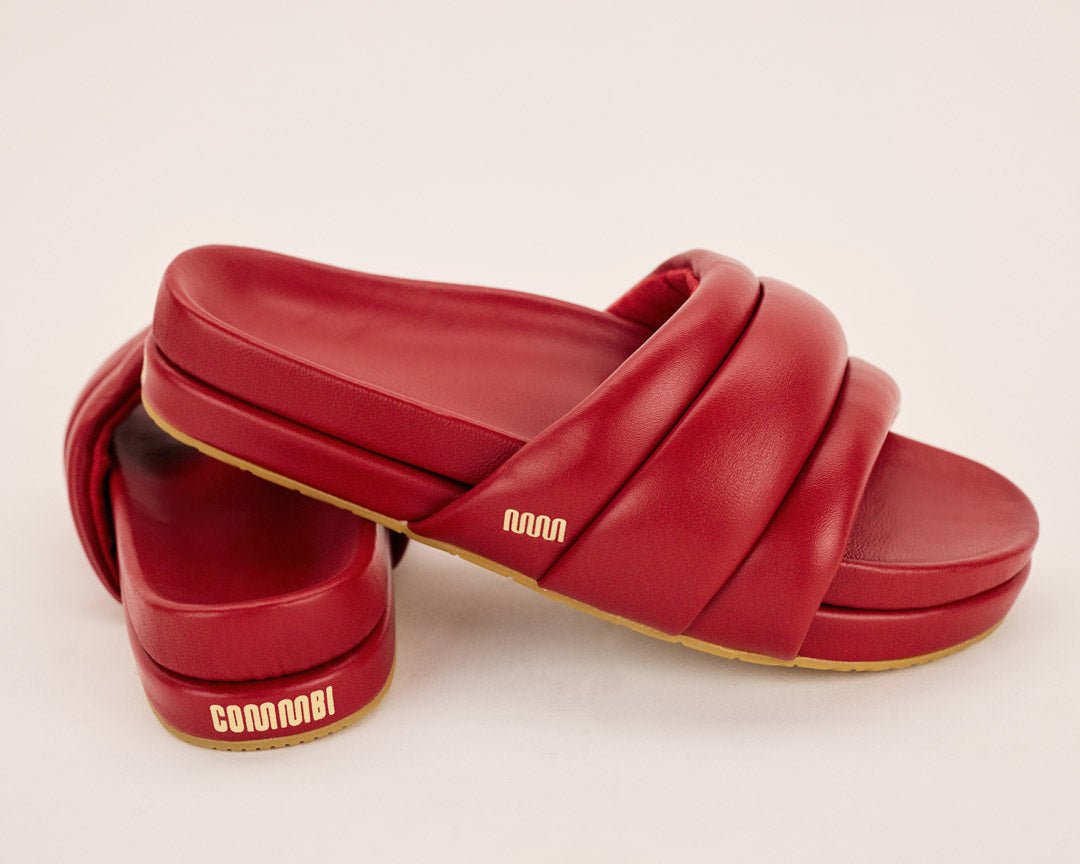 The Softie Slide - Cherry Red Napa Leather