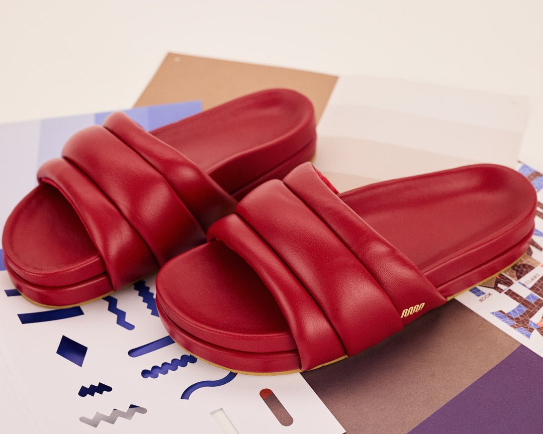The Softie Slide - Cherry Red Napa Leather