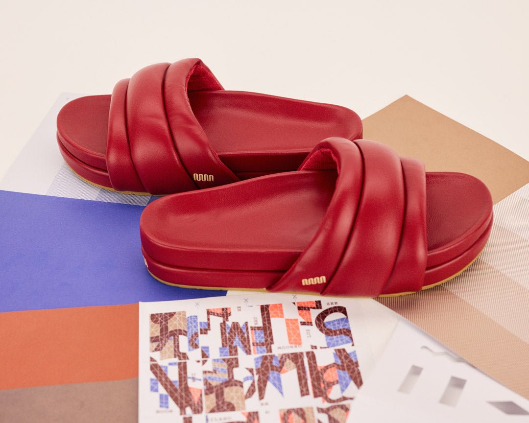 The Softie Slide - Cherry Red Napa Leather
