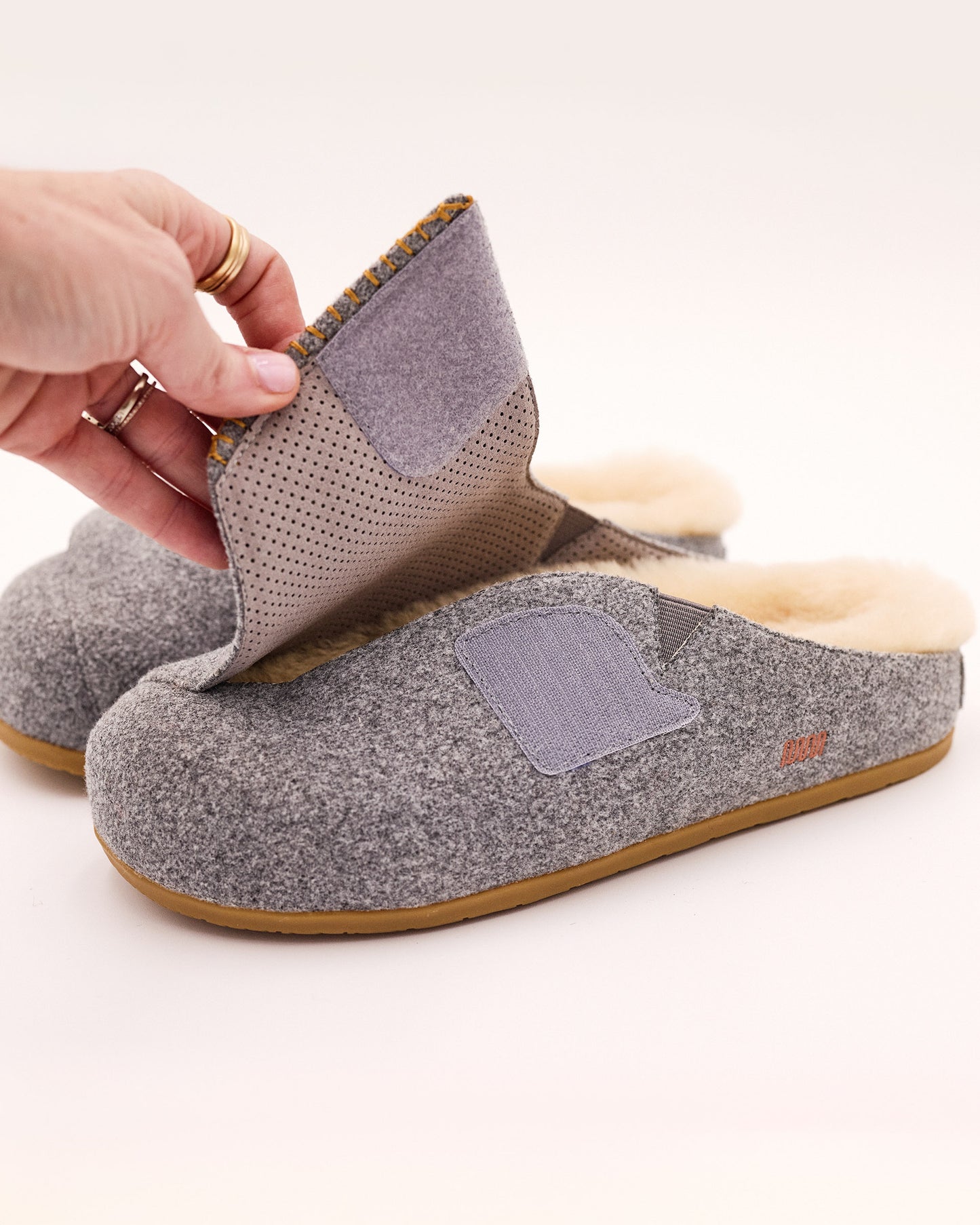 Ollie Mules in Grey Wool with Shearling