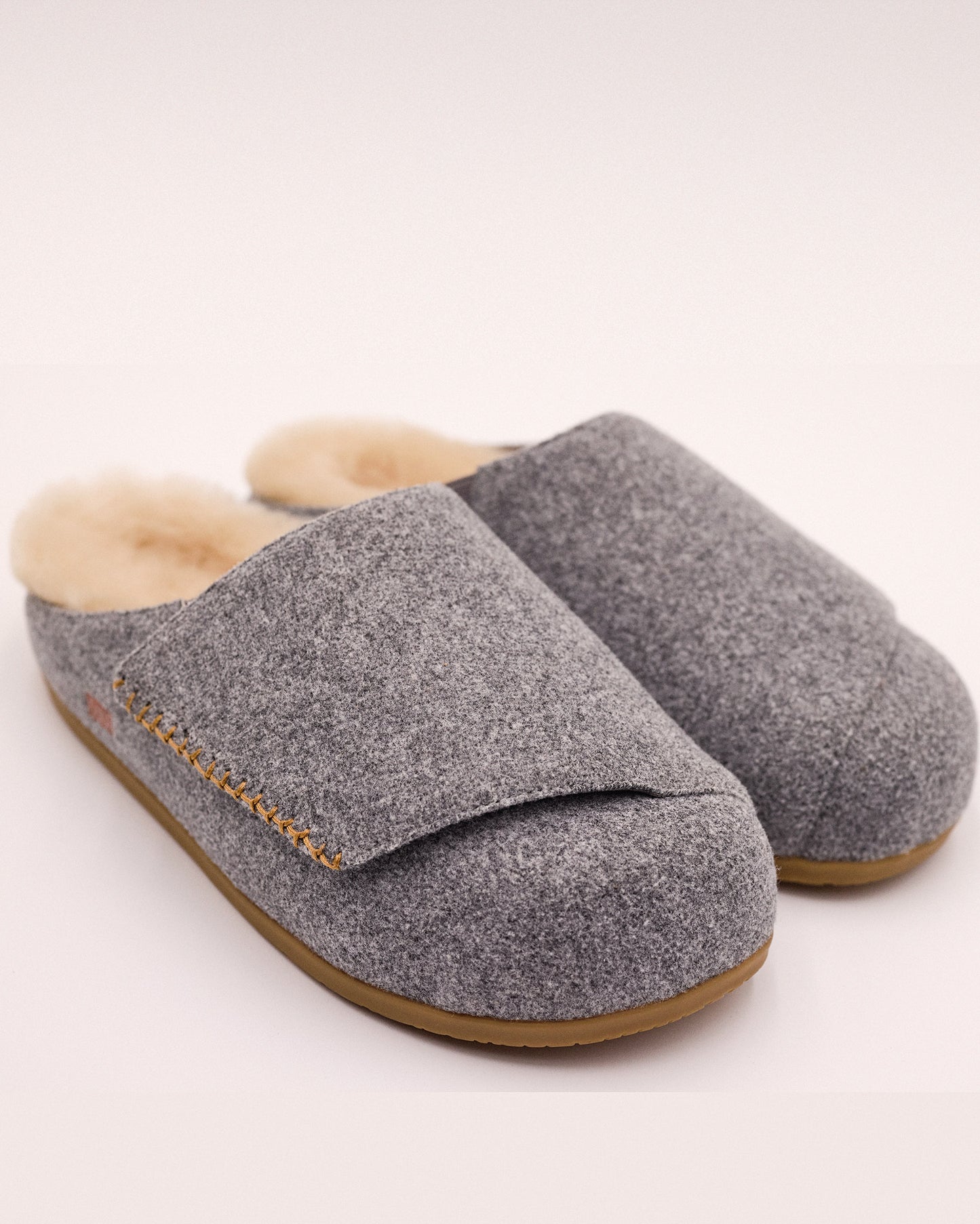 Ollie Mules in Grey Wool with Shearling