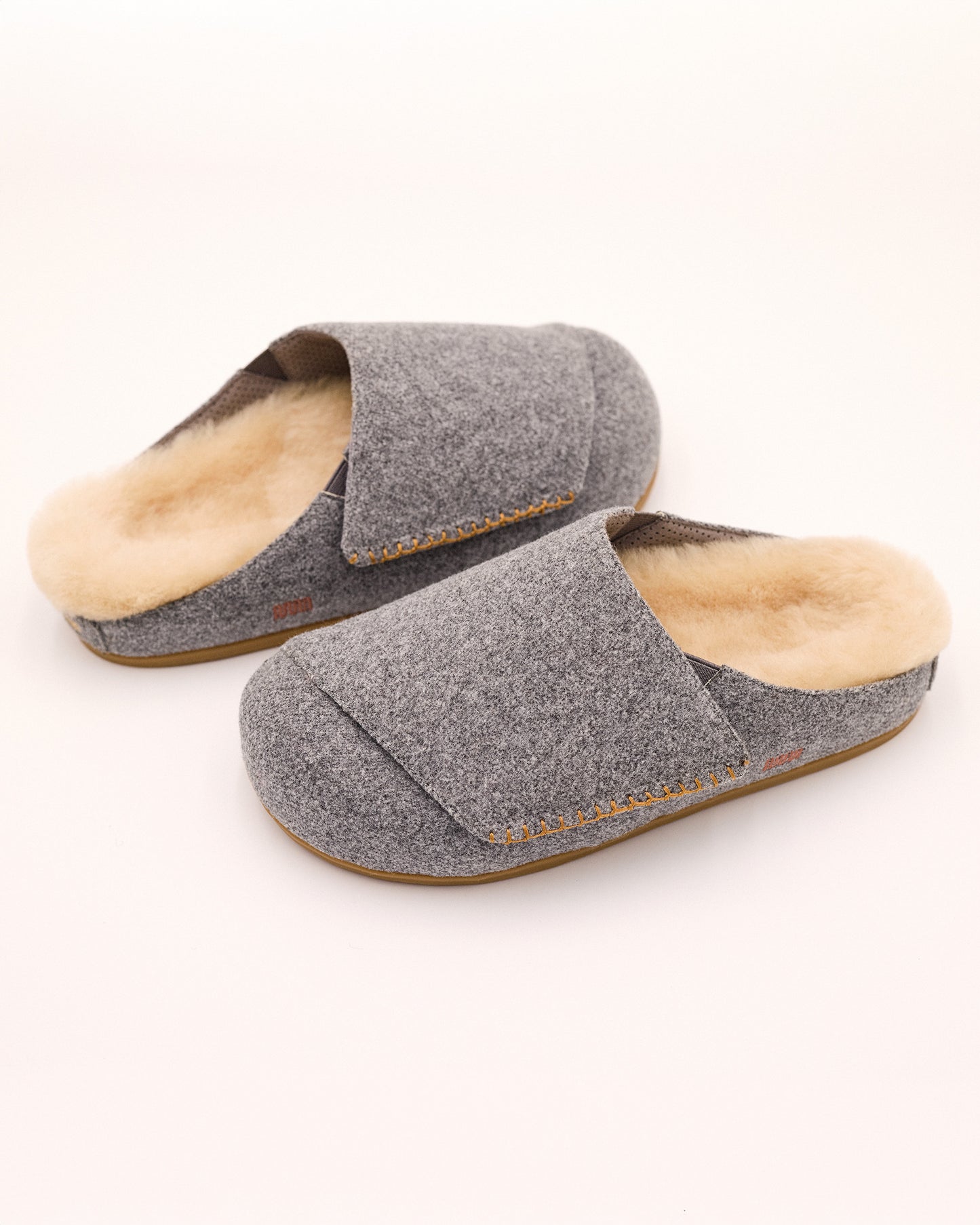 Ollie Mules in Grey Wool with Shearling