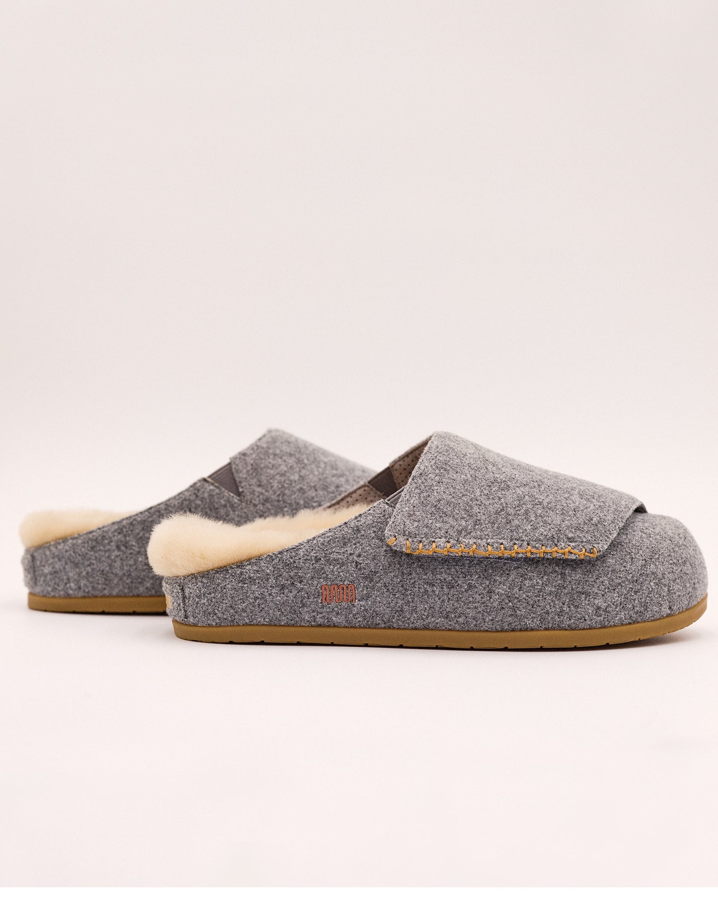 Ollie Mules in Grey Wool with Shearling